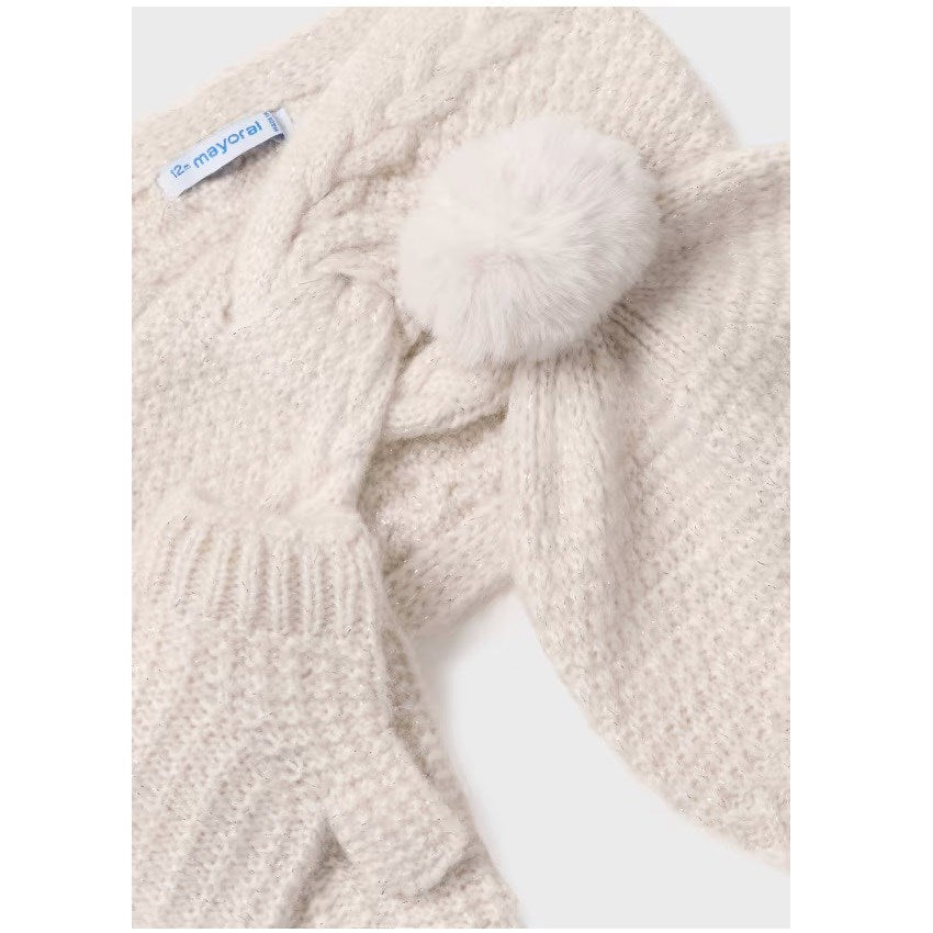 Mayoral Kışlık Kız Bebek Örme Atkı Bere Eldiven Set Ekru