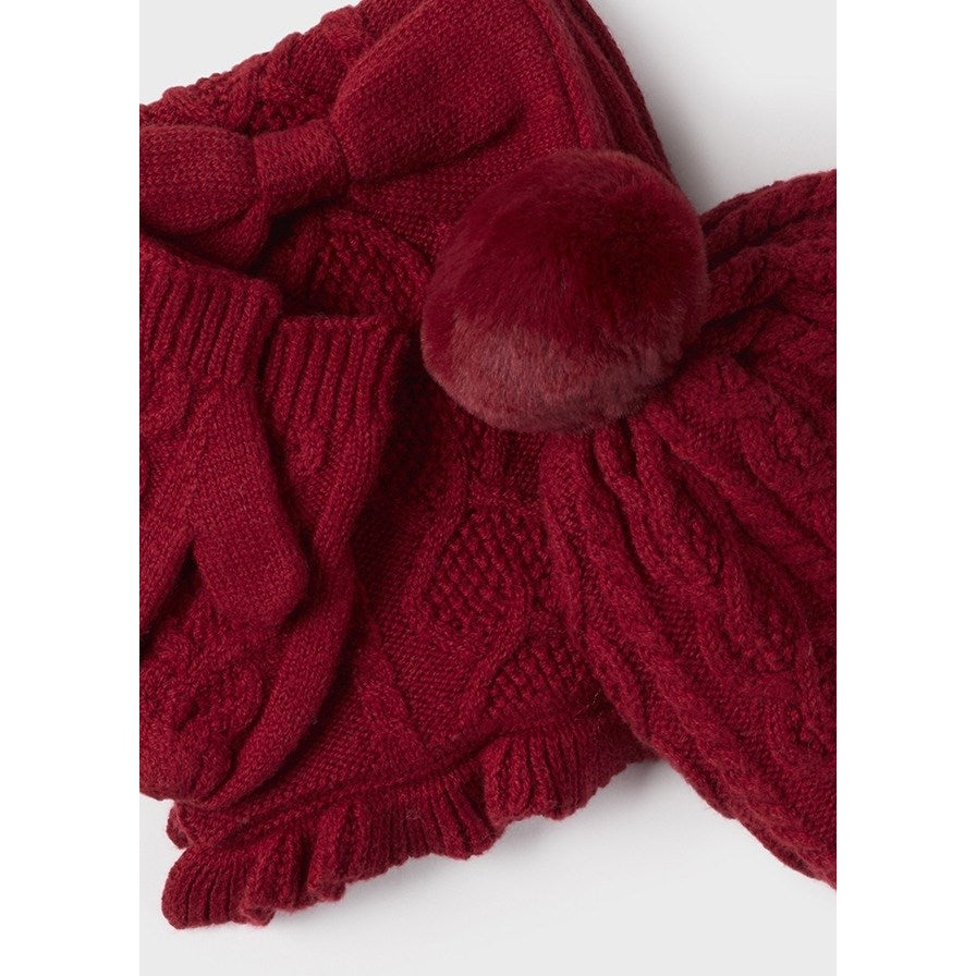 Mayoral Kışlık Kız Bebek Örme Atkı Bere Eldiven Set Kırmızı