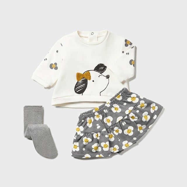 Mayoral Kışlık Kız Bebek S-shirt Etek Çorap Set Ekru