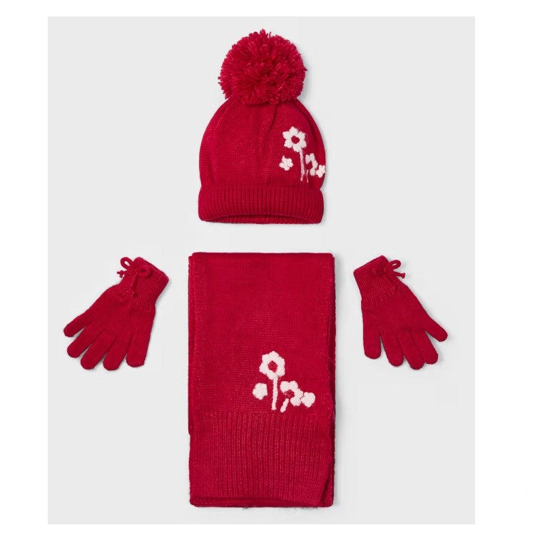 Mayoral Kışlık Kız Örme Atkı Bere Eldiven Set Kırmızı