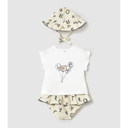 Mayoral Yazlık Kız Bebek Bluz Etek Şapka Set Ekru