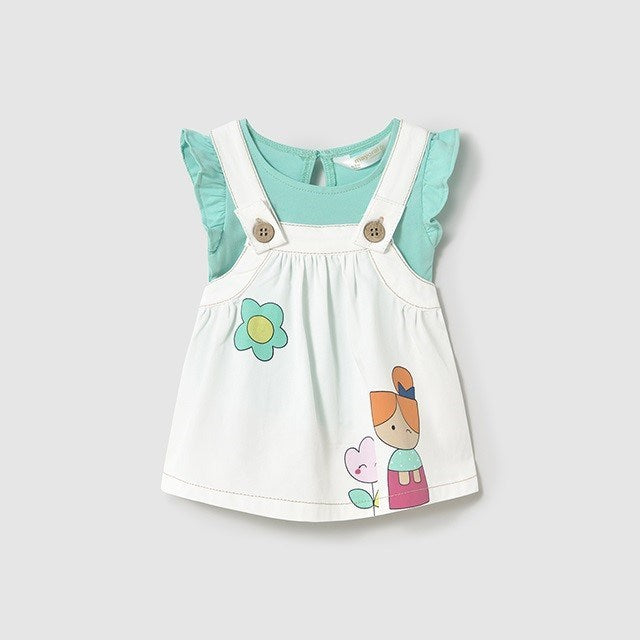 Mayoral Yazlık Kız Bebek Bluz Salopet Elbise Set Ekru