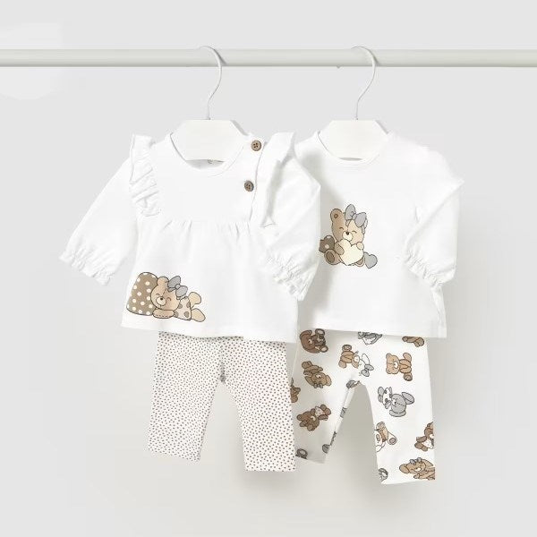 Mayoral Yazlık Kız Bebek Bluz Tayt Pantolon 4'lü Set Ekru