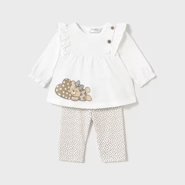 Mayoral Yazlık Kız Bebek Bluz Tayt Pantolon 4'lü Set Ekru