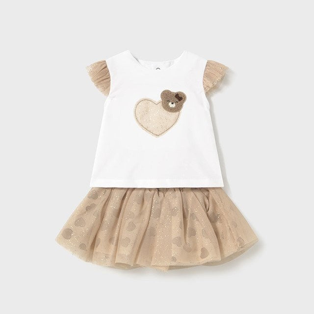 Mayoral Yazlık Kız Bebek Bluz Tül Etek Set Ekru