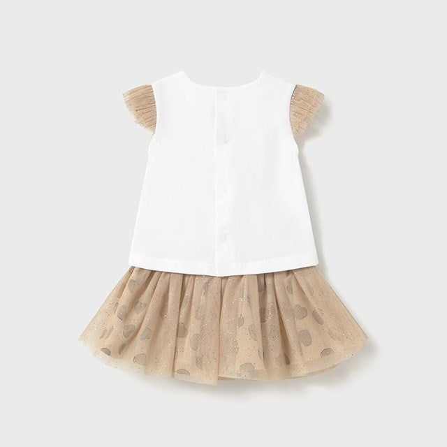 Mayoral Yazlık Kız Bebek Bluz Tül Etek Set Ekru