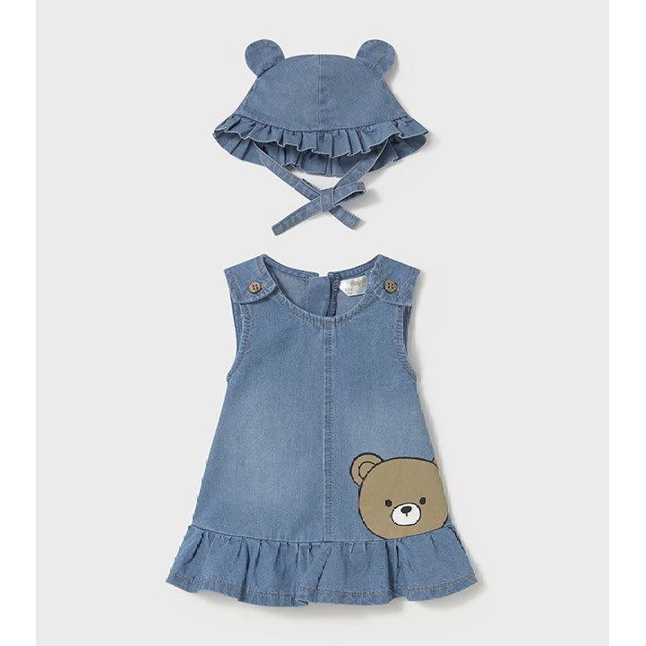 Mayoral Yazlık Kız Bebek Denim Elbise Şapka Set Lacivert