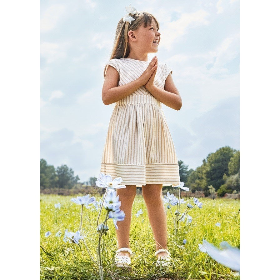 Mayoral Yazlık Kız Çizgili Elbise Bej