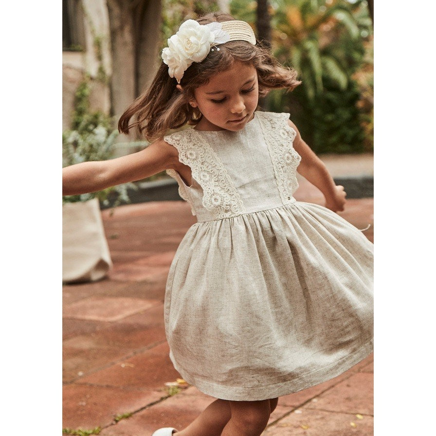 Mayoral Yazlık Kız Keten Elbise Ekru
