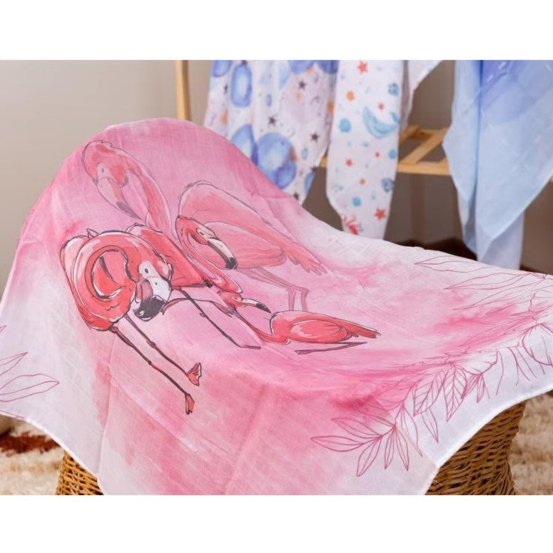 Mon Petits Müslin Bebek Örtüsü - Le Flamant 100x100 cm