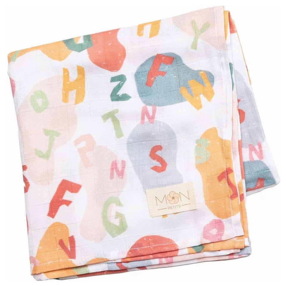Mon Petits Müslin Bebek Örtüsü -  Les Lettres 100x100 cm