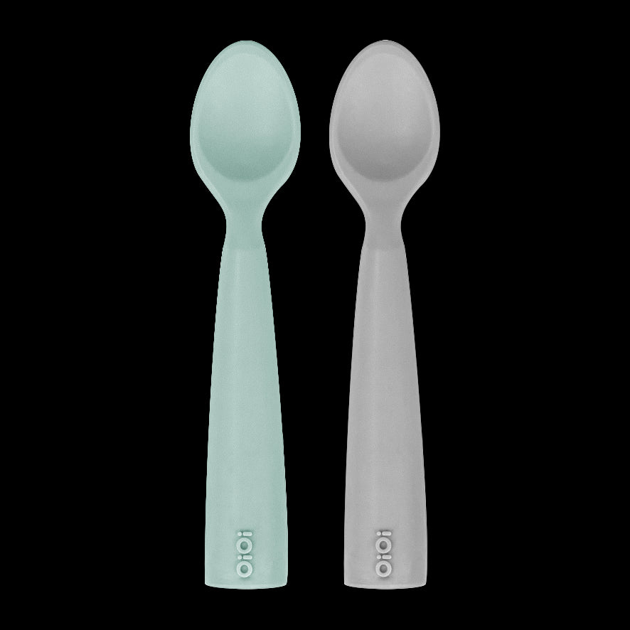 OiOi Silikon Mama Kaşığı Nam Nam 2'li Kaşık River Green / Powder Grey