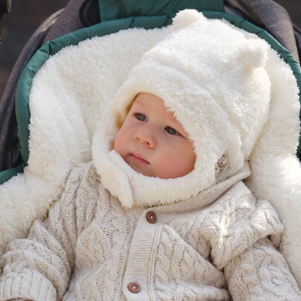 Owli Peluş Kulaklı Şapka Ekru