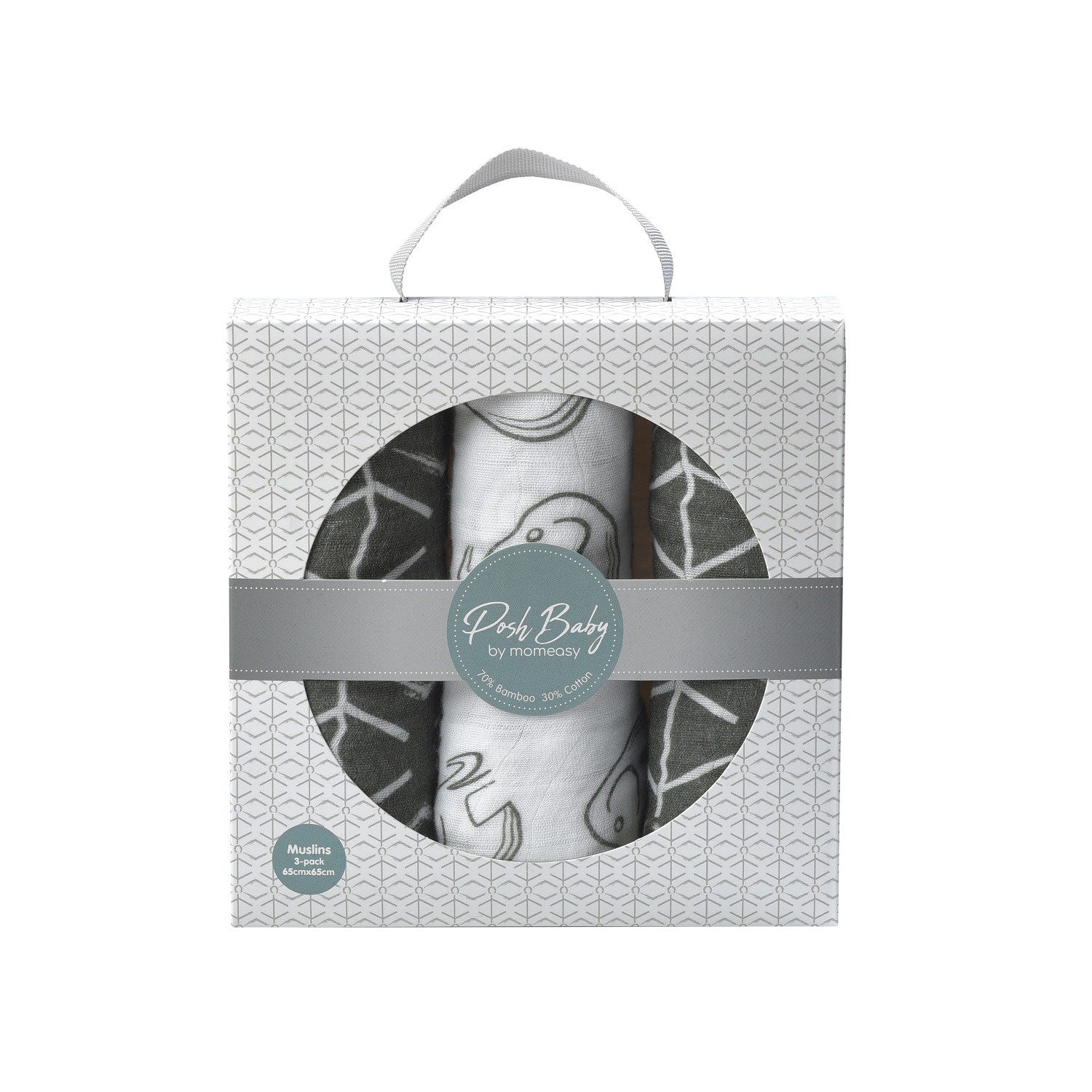 Posh Baby Haki Ters Geo & Fil & Haki Ters Geo Müslin Battaniye 3'lü 65x65 cm STD