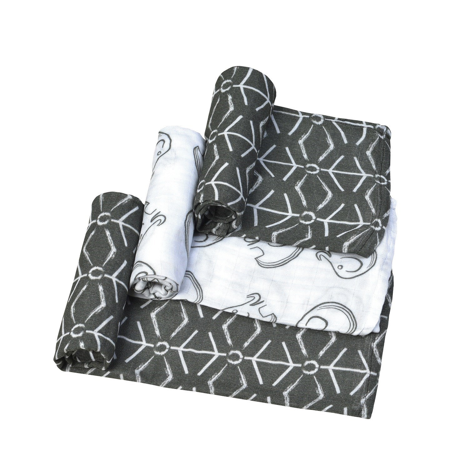 Posh Baby Haki Ters Geo & Fil & Haki Ters Geo Müslin Battaniye 3'lü 65x65 cm STD