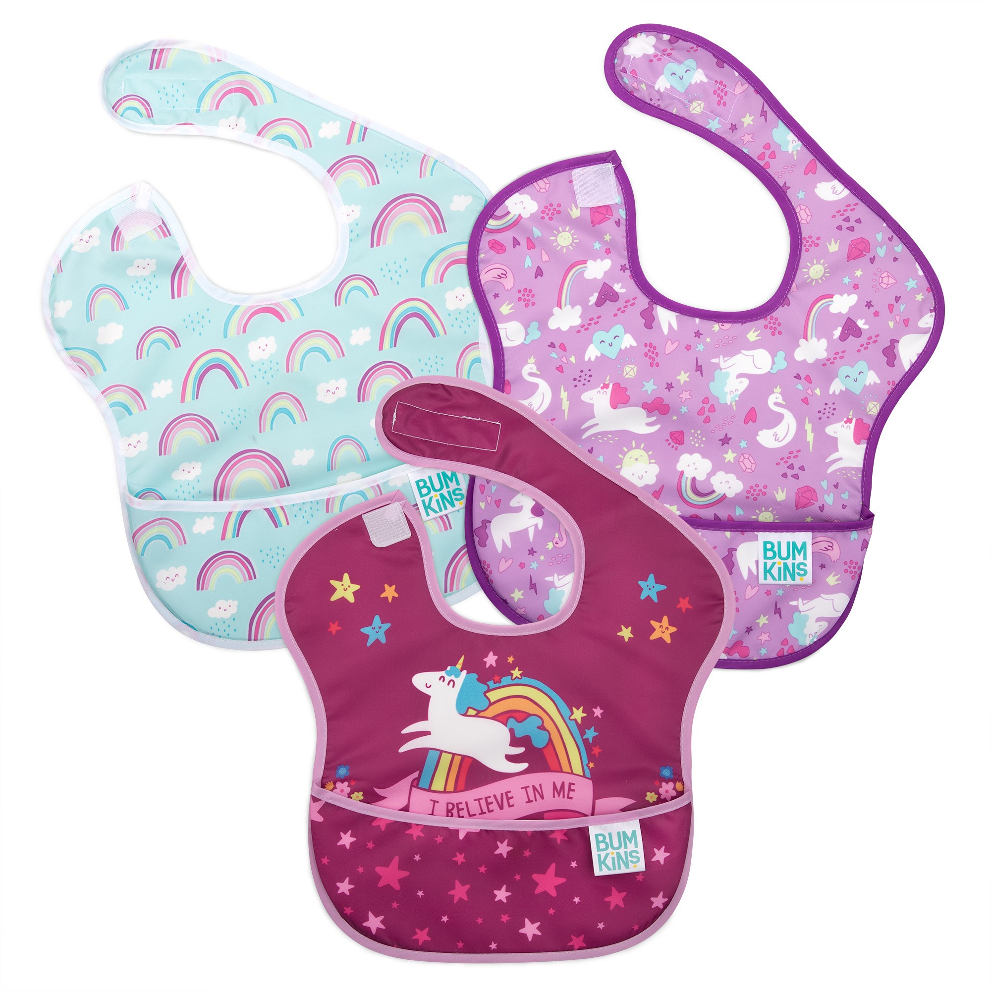 Bumkins SuperBib Önlük - 3lü Paket ( I believe in me, Unicorns, Rainbows ) 