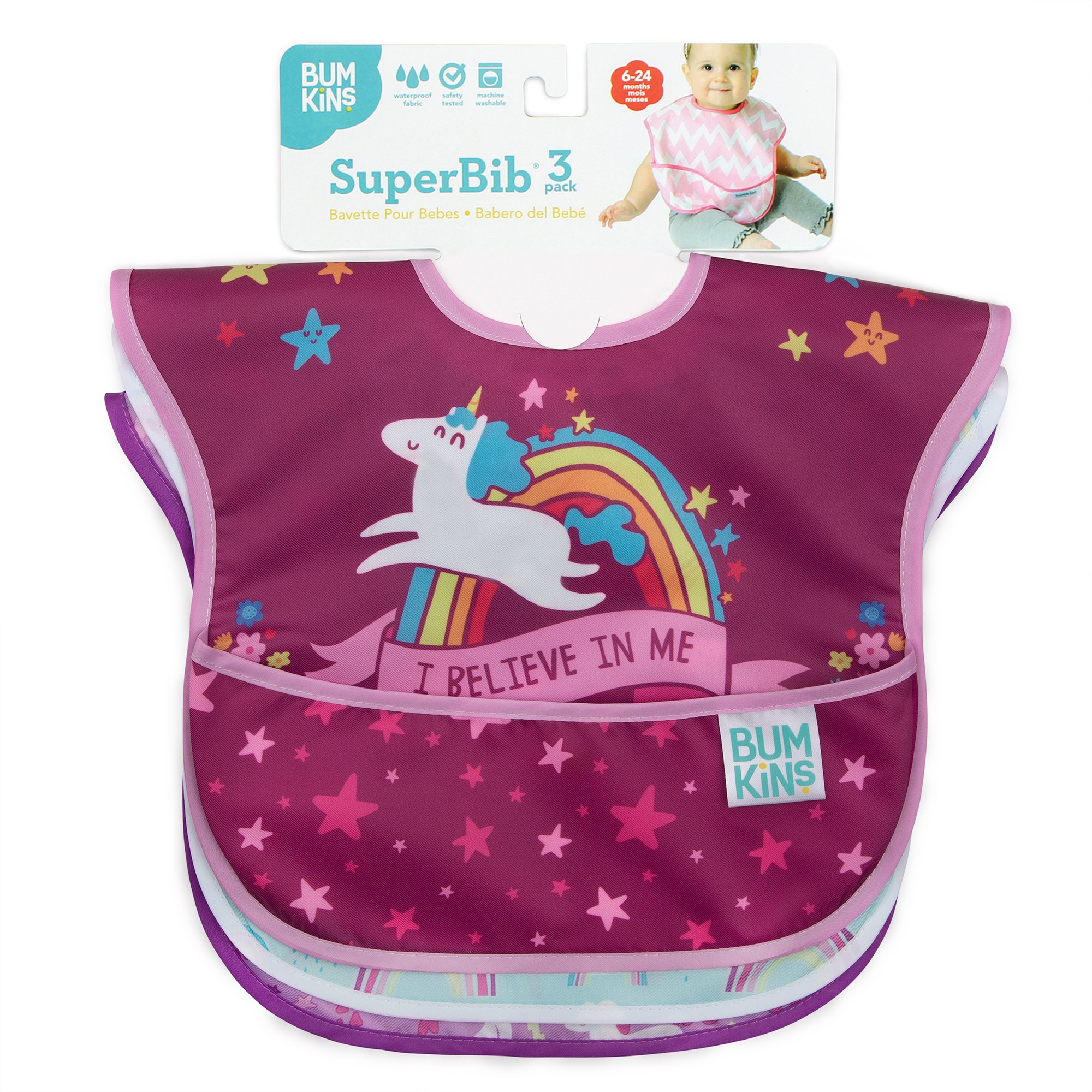 Bumkins SuperBib Önlük - 3lü Paket ( I believe in me, Unicorns, Rainbows ) 