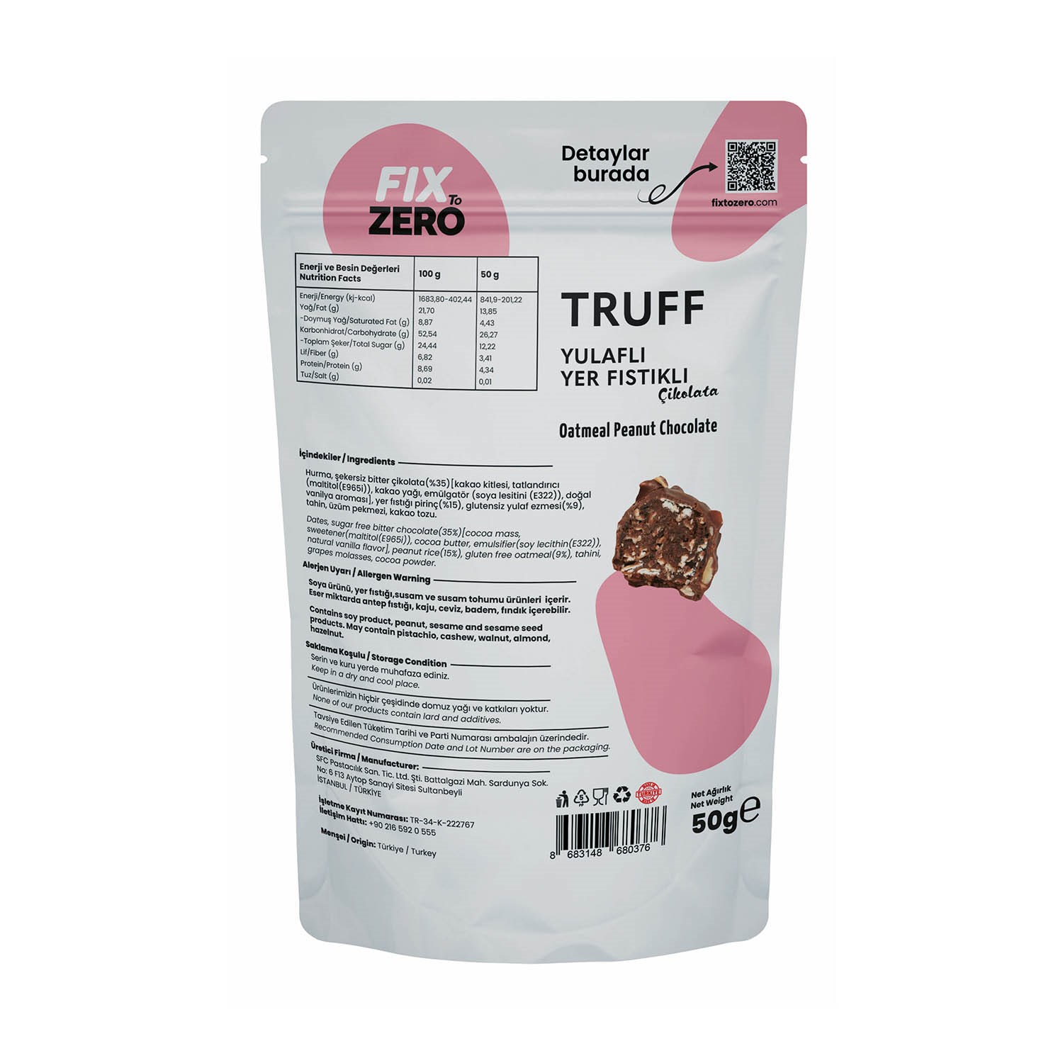 Fix To Zero  Truff Yulaflı Yer Fıstıklı 50 gr 