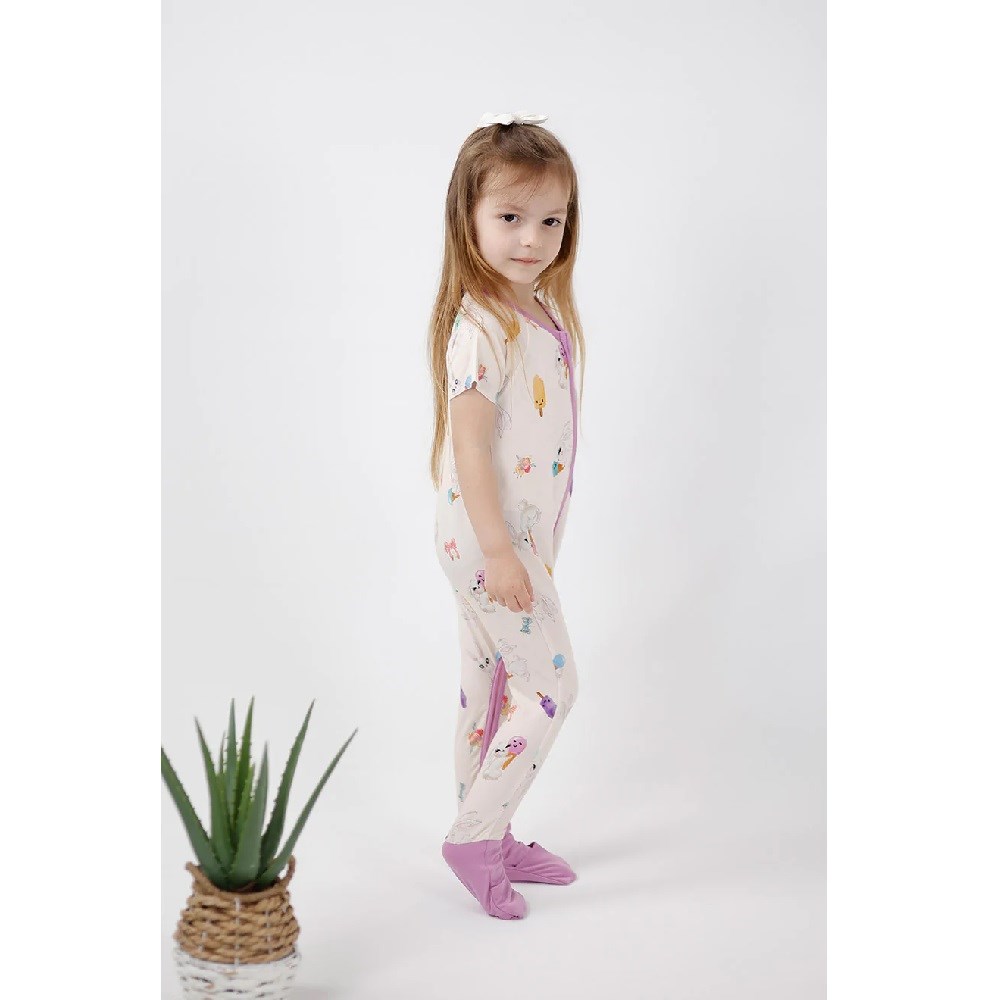 Kidzee Bonny Zee-Suit  Kısa Kollu Patikli Uzun Tulum 0.2 Tog Mor