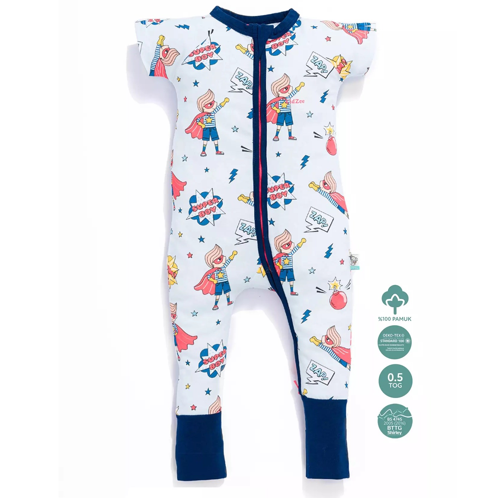 Kidzee HeroZee Zee-Suit Kısa Kollu Patikli Uzun Tulum 0.5 Tog Koyu Mavi