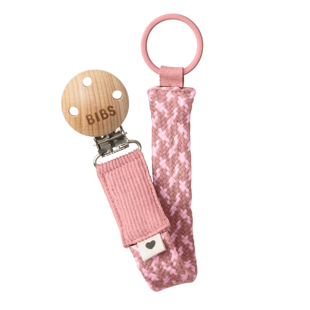 Bibs Paci Braid Dusty Pink - Baby Pink Emzik Askısı 