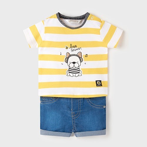 Mayoral Yazlık Erkek Bebek Kısa Kol T-shirt Denim Şort Set Sarı