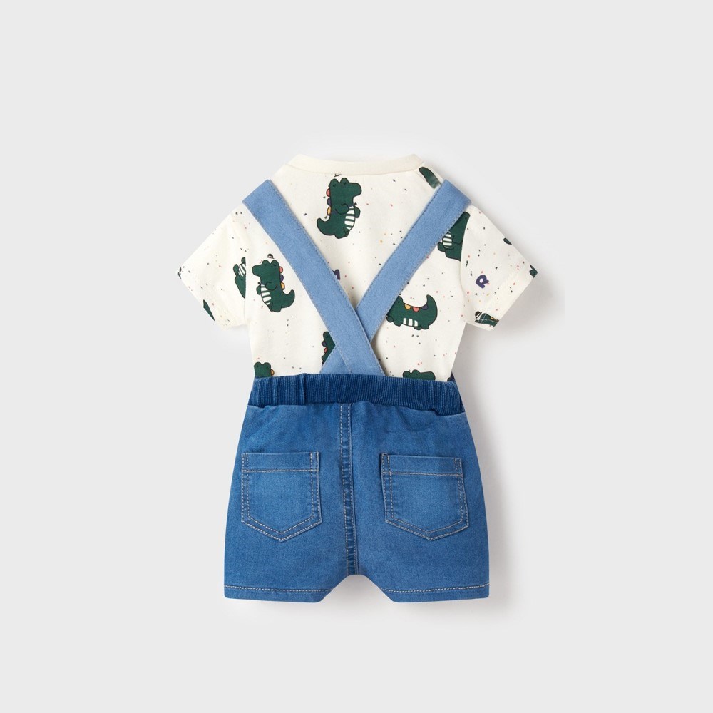 Mayoral Yazlık Erkek Bebek T-shirt Denim Salopet Set Yeşil