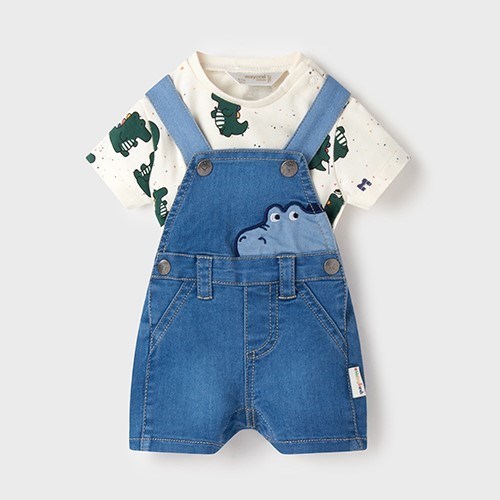 Mayoral Yazlık Erkek Bebek T-shirt Denim Salopet Set Yeşil