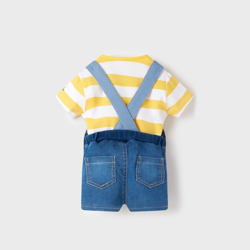 Mayoral Yazlık Erkek Bebek T-shirt Denim Salopet Set Sarı