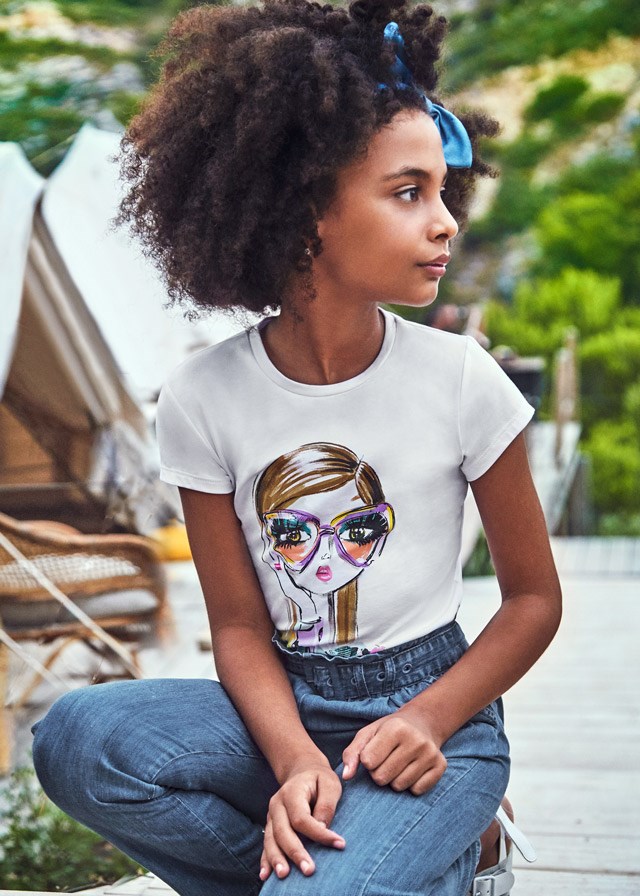 Mayoral Yazlık Kız Kısa Kol T-shirt Beyaz