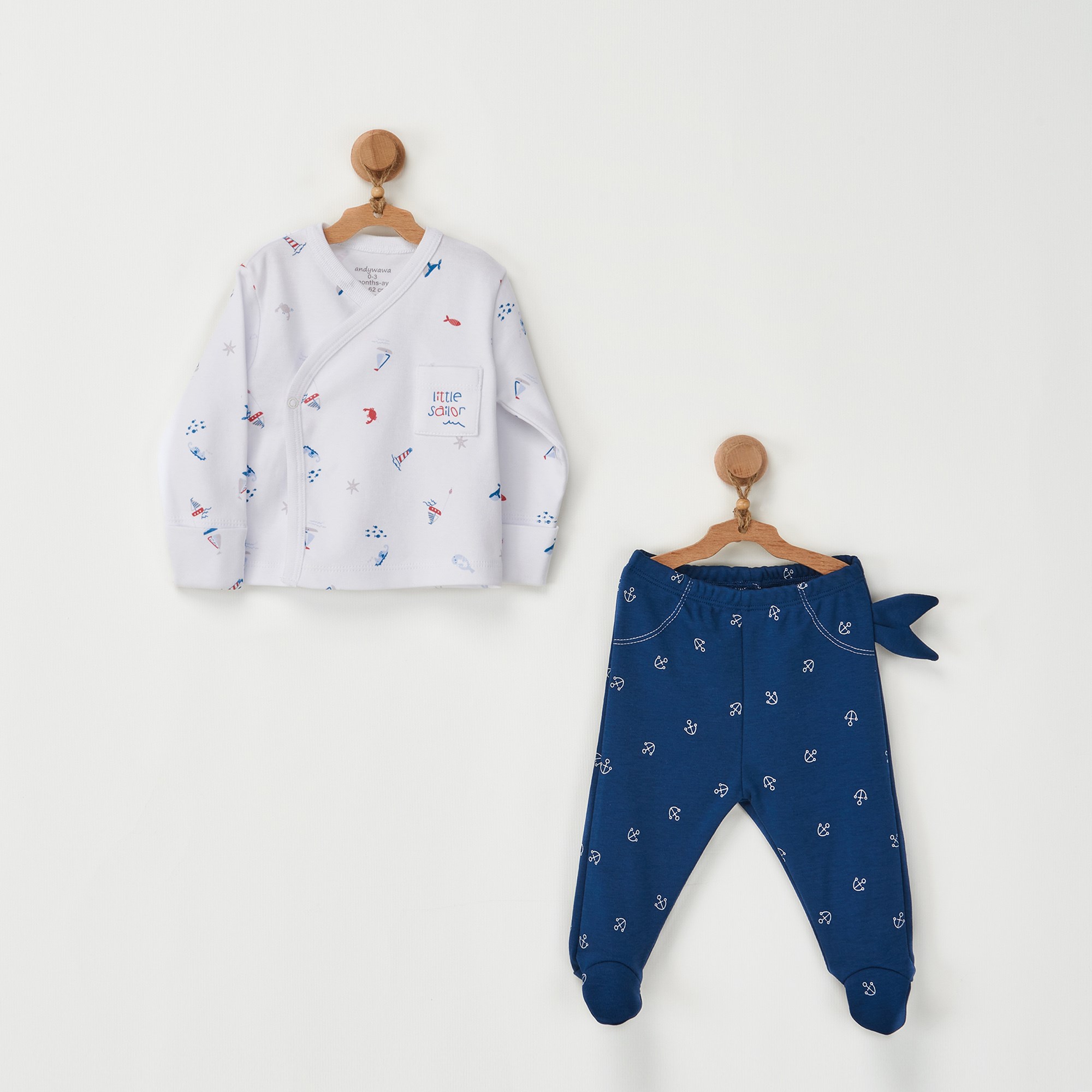 Andywawa Erkek Bebek Yazlık Patikli Pijama 2'li Set Koyu Mavi