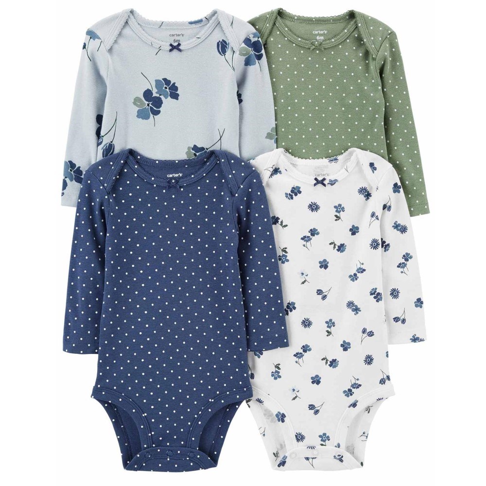 Carter's Kışlık Layette Kız Bebek 4'lü Body Set Koyu Mavi