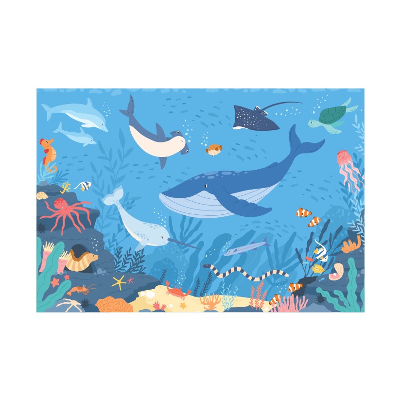 Blue Focus 50 Parça Puzzle Sea Animals- Deniz Hayvanları 