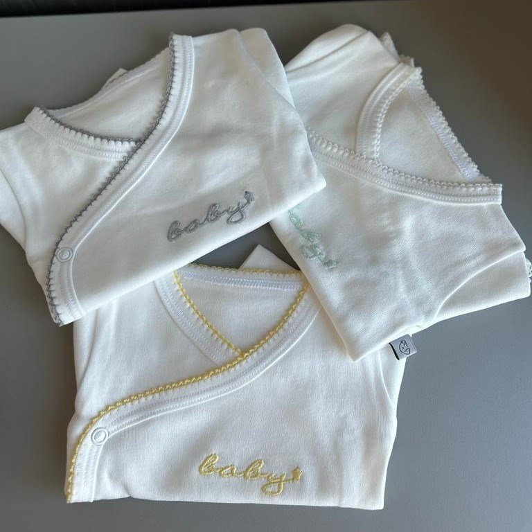 Mayys Baby Organik Unisex Bebek Uzun Kollu Zarf Zıbın 3'lü Set Gri Beyaz