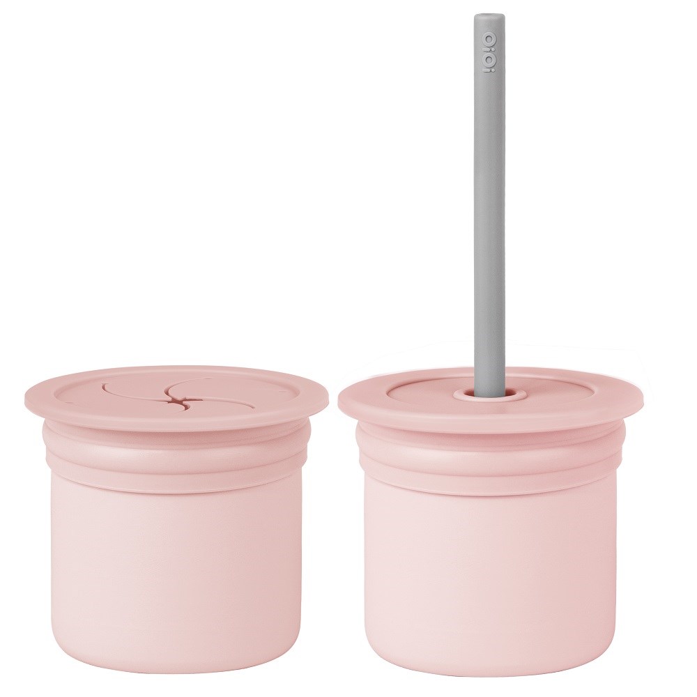 OiOi Ham Hüp Silikon Pipetli Bardak Seti 6 Ay+  Pinky Pink - Powder Grey 