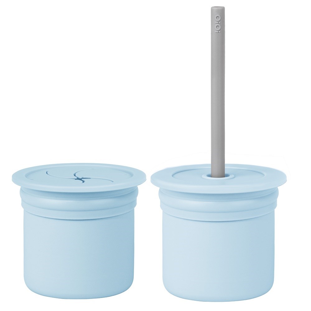 OiOi Ham Hüp Silikon Pipetli Bardak Seti 6 Ay+ Mineral Blue - Powder Grey 