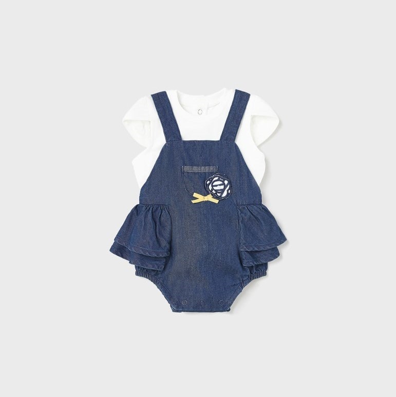 Mayoral Yazlık Kız Bebek Kısa Denim Tulum Set Mavi