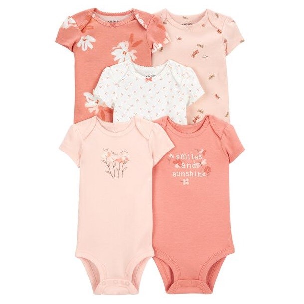 Carters Kız Bebek Kısa Kollu Body 5'li Paket Pembe