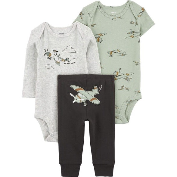 Carters Kışlık Erkek Bebek Body Pantolon Set 3'lü Paket Yeşil