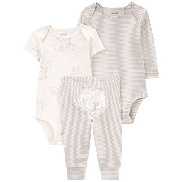 Carters Kışlık Bebek Body Pantolon Set 3'lü Paket Gri