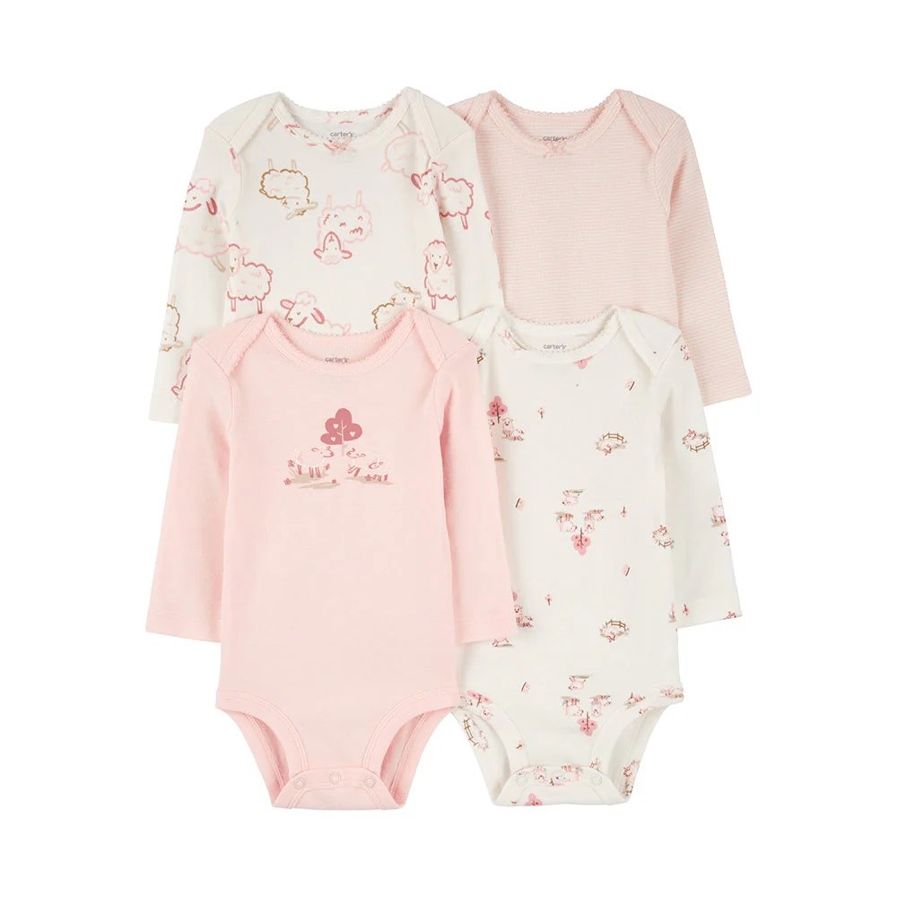 Carters Kışlık Kız Bebek Uzun Kollu Body Set 4'lü Paket Pembe