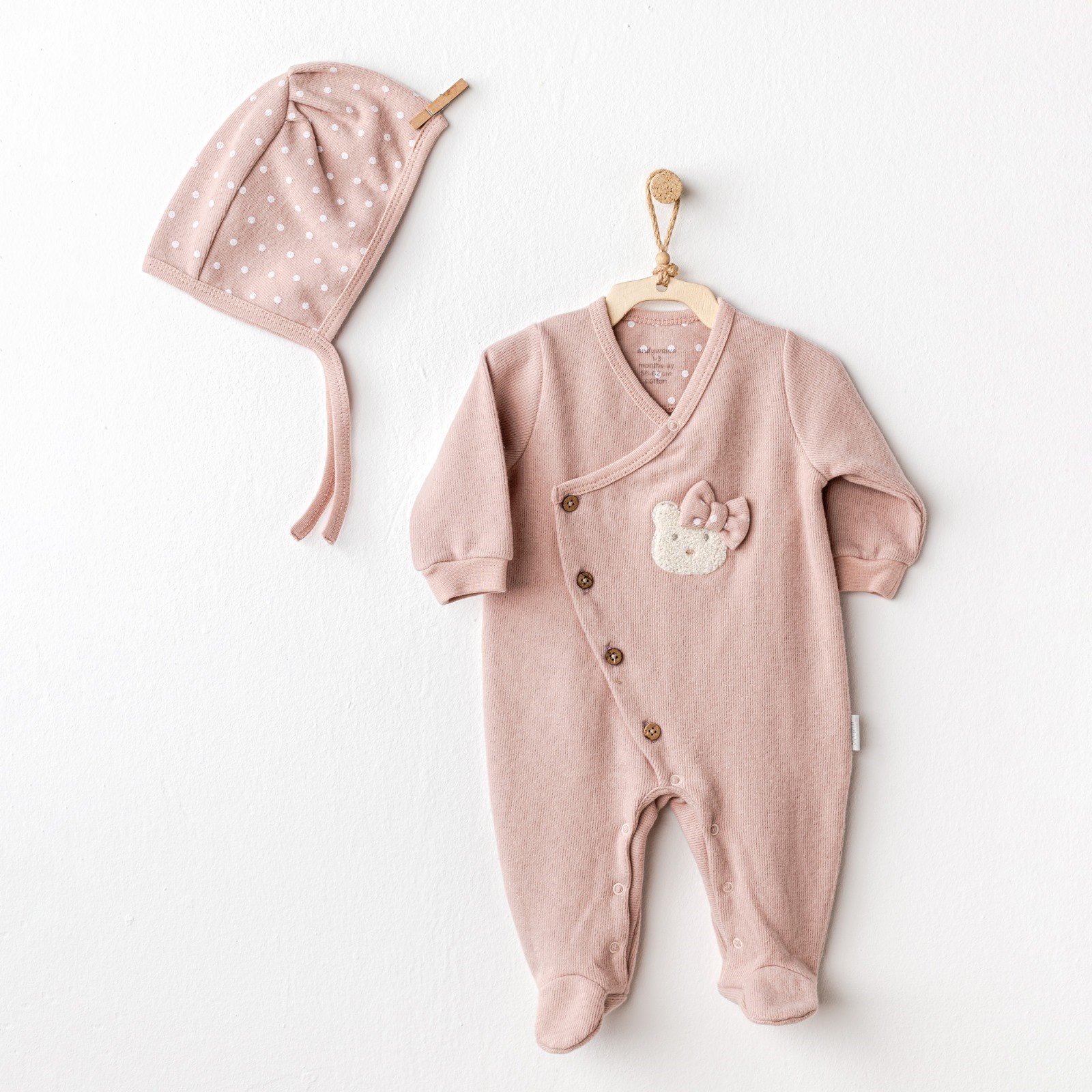 Andywawa Kışlık Kız Bebek Tulum Bere Set Cute Bear Pembe