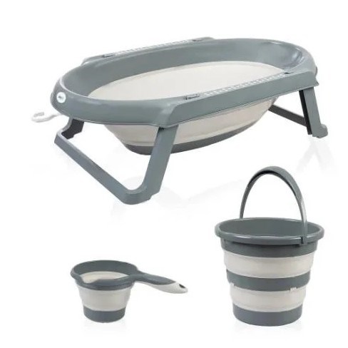 Babyjem Katlanabilir Bebek Banyo 3'lü  Set  (Küvet, Kova, Maşrapa) Gri