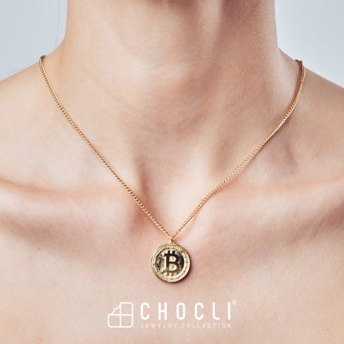 Chocli 18 Ayar Altın Kaplama Bitcoin Kolye 