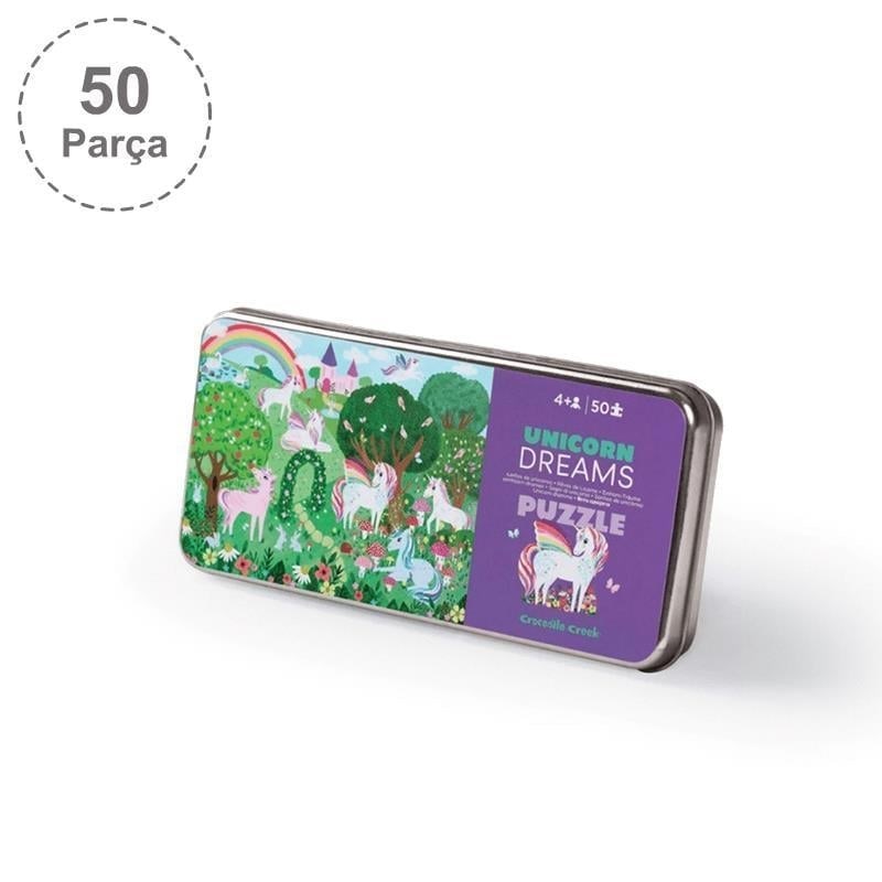 Crocodile Creek Metal Kutu Puzzle  50 Parça - Unicorn Dreams 