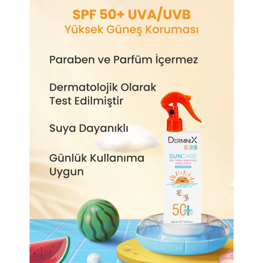 Derminix Suya Dayanıklı Çocuk Güneş Kremi SPF50 UVA+UVB 200ml 