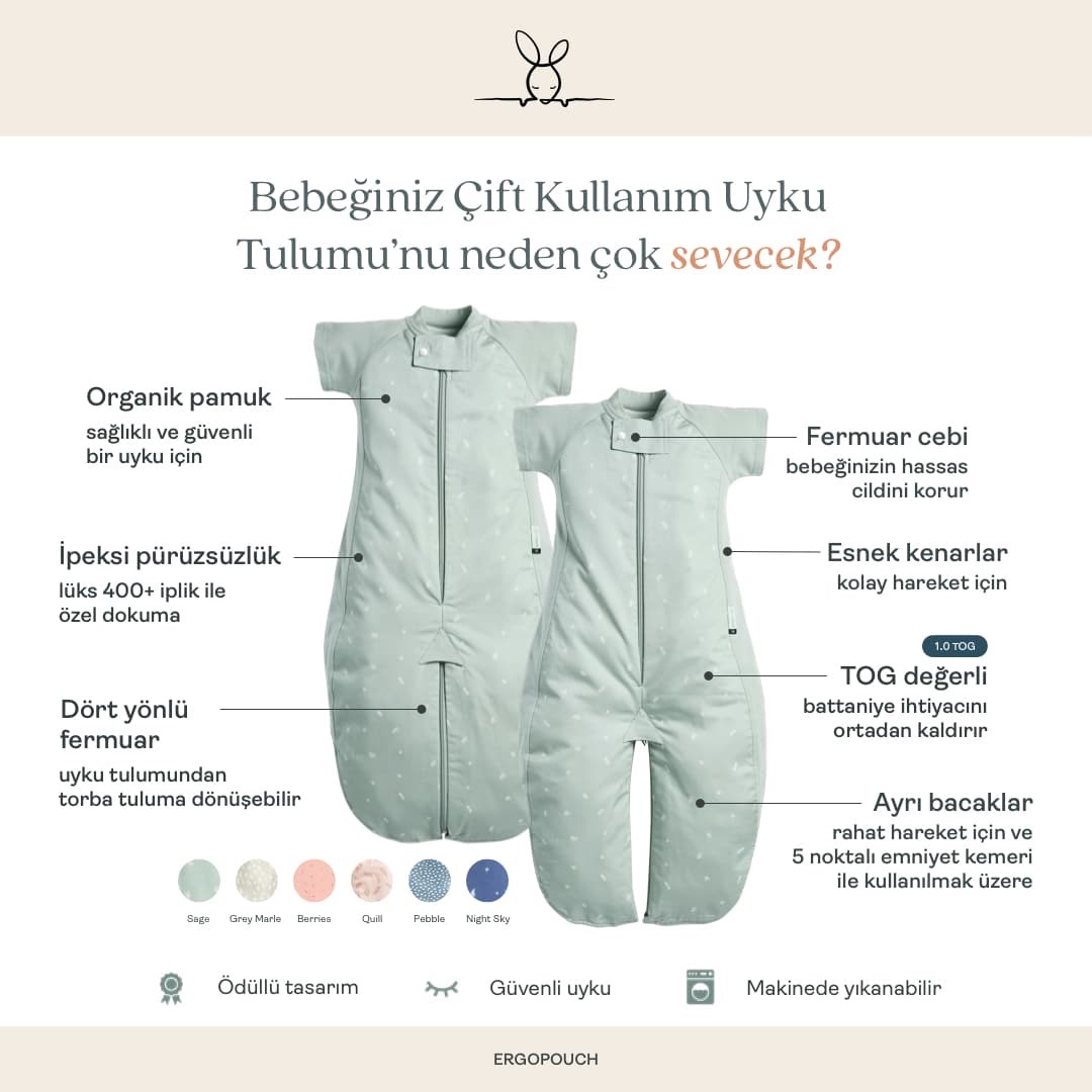 ErgoPouch Organik Çift Kullanım Uyku Tulumu 2-5 TOG Willow Yeşil