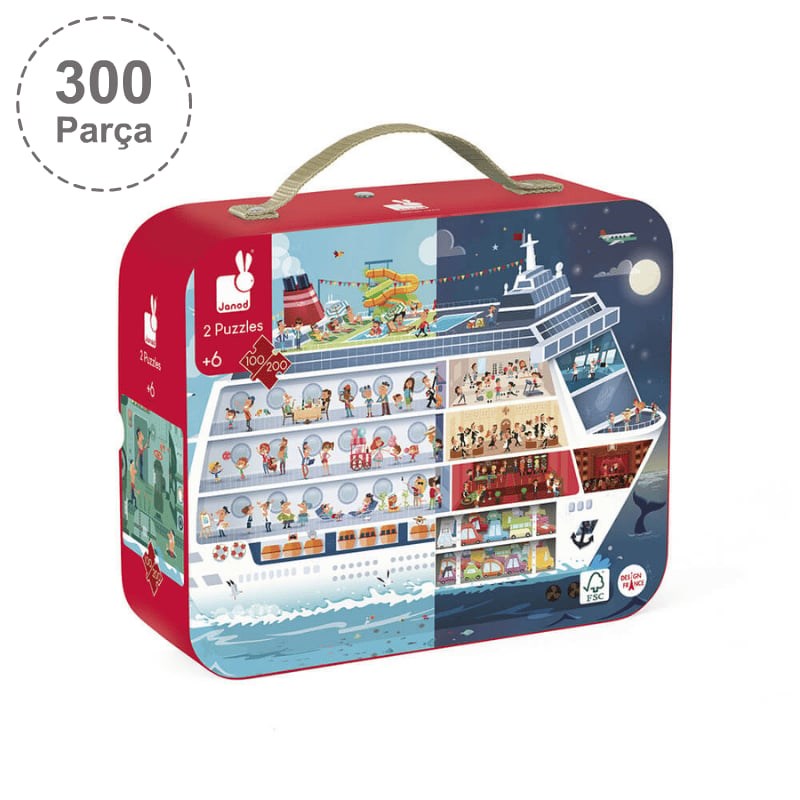 Janod 100 ve 200 Parça Çift Taraflı Çantalı Puzzle - Gemi 