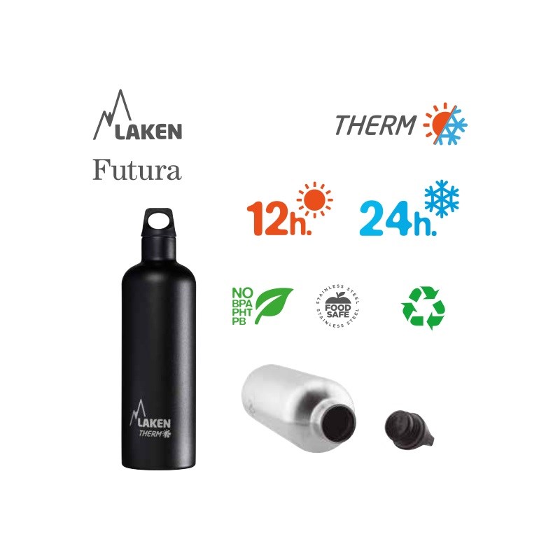 Laken Çelik 18/8 Futura Termos Şişe 0,50L - Siyah 