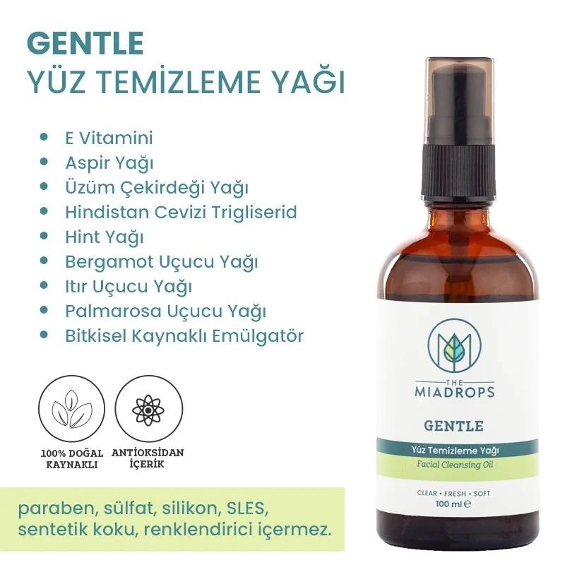 The Miadrops Gentle Durulanabilir Yüz Temizleme Yağı - 100ml 